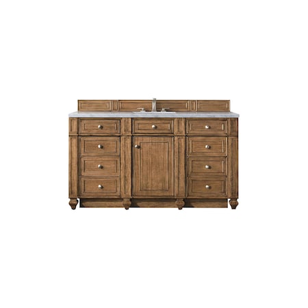 James Martin Vanities Bristol 60in Single Vanity, Saddle Brown w/ 3 CM Eternal Jasmine Pearl Quartz Top 157-V60S-SBR-3EJP